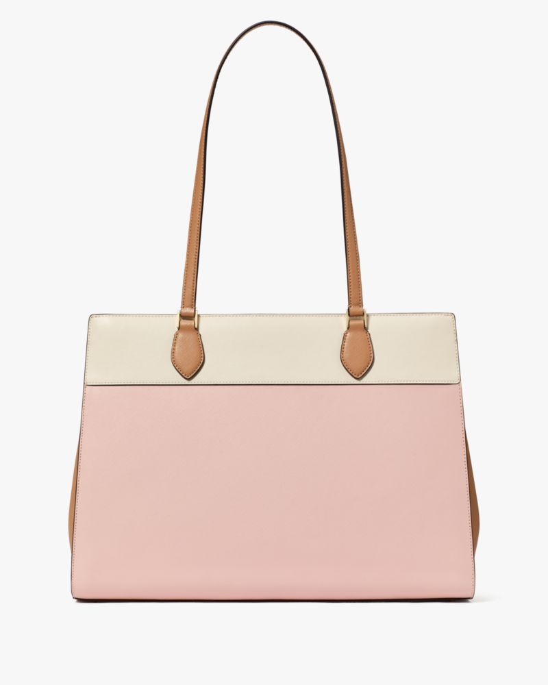 Kate Spade,Madison Commuter Tote,Leather,Tote,Metal,Logo,Color Block,Lined,Work,Pink