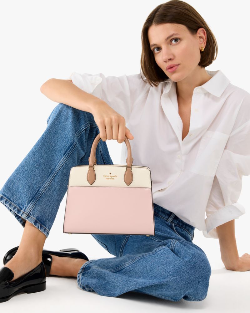 Kate Spade,Small Satchel,Leather,Satchel,Metal,Logo,Color Block,Lined,Casual,