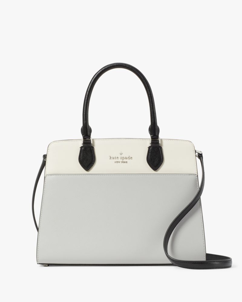 Kate Spade,Madison Colorblock Saffiano Leather Medium Satchel,Leather,Satchel,Color Block,Logo,Metal,Lined,Work,Gray