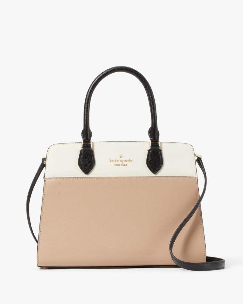 Kate Spade,Madison Colorblock Saffiano Leather Medium Satchel,Toasted Hazelnut Multi