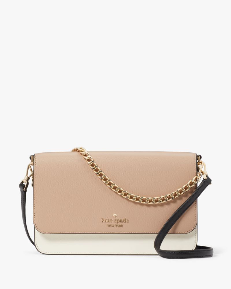 Kate Spade,Madison Medium Flap Convertible Crossbody,Leather,Crossbody,Logo,Metal,Color Block,Lined,Gold Metal,Day Party,Multi Color