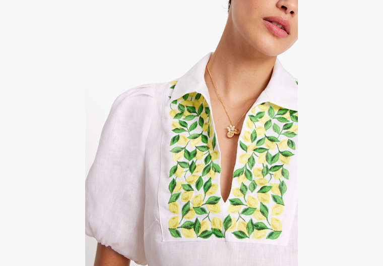 Kate Spade,Embroidered Lemons Puff Sleeve Top,