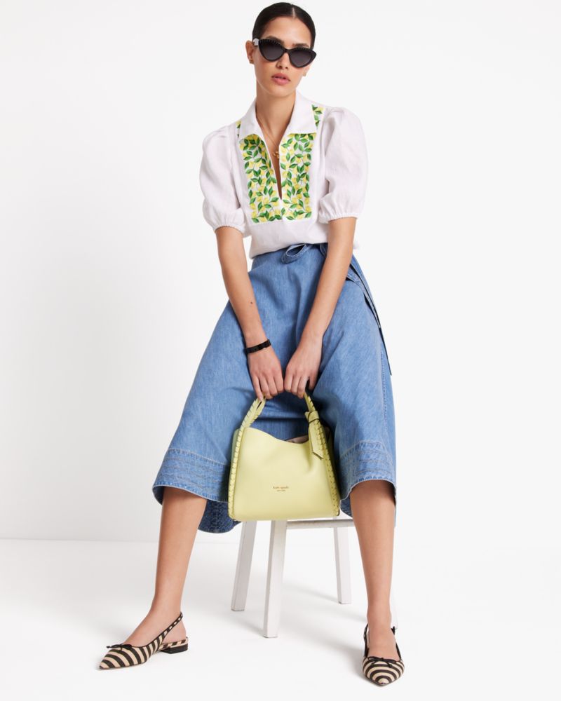 Kate Spade,Embroidered Lemons Puff Sleeve Top,White