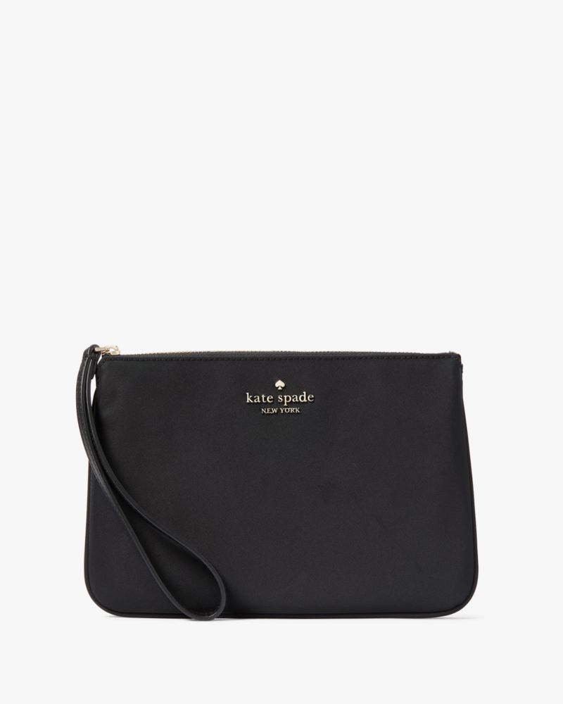 Kate Spade,Chelsea Medium Wristlet Pouch,Recycled Nylon,Pouch,Wristlet,PVC,Metal,Logo,Sustainable,Silver Metal,Casual,Black