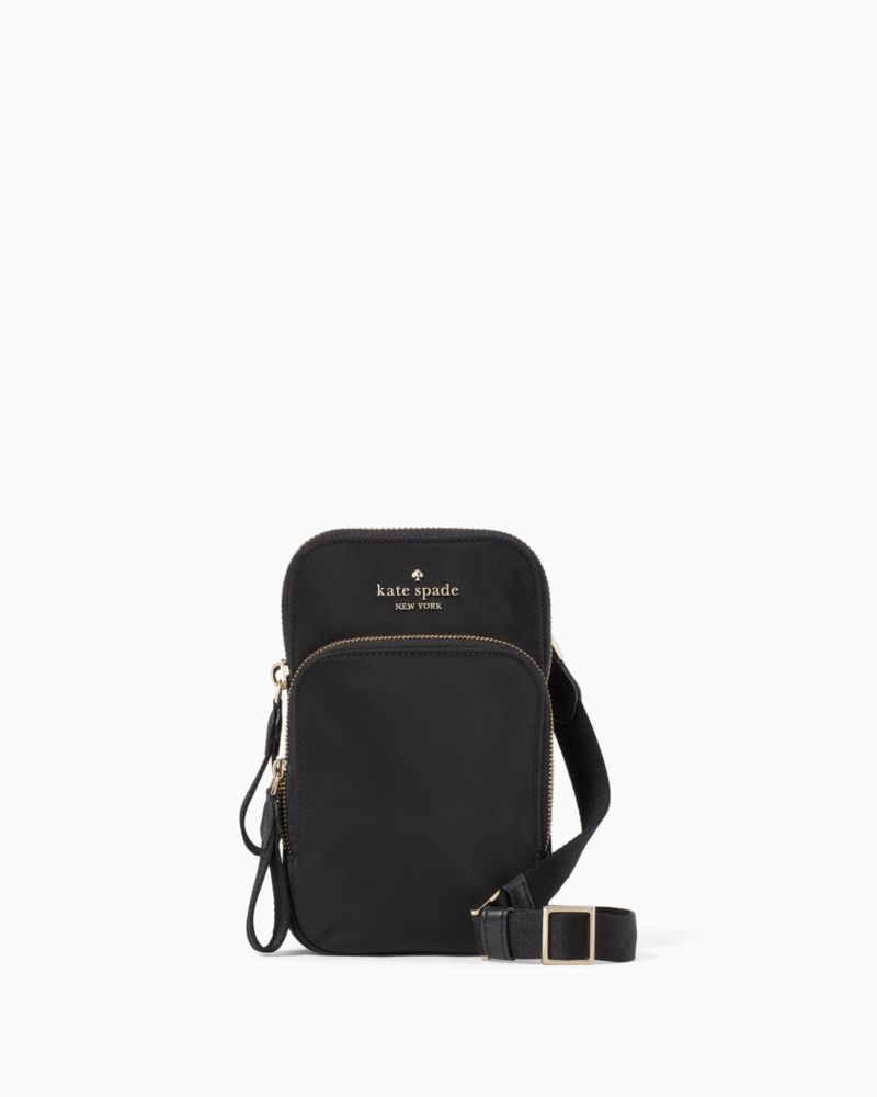 Kate Spade,Chelsea Dual Zip Phone Crossbody,Recycled Polyester,Mobile Bag,Logo,Metal,Lined,Casual,Black