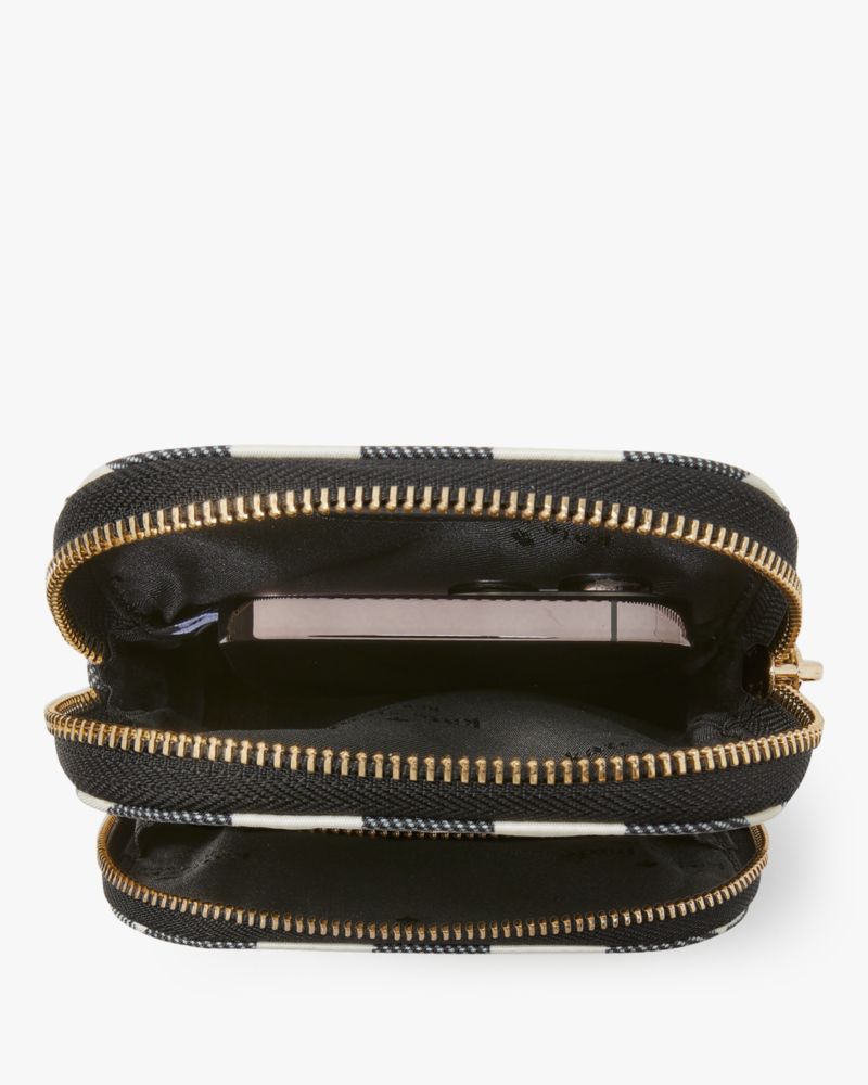 Kate Spade,チェルシー ギンガム プリント ノース サウス デュアル ジップ フォン クロスボディ,テック,ブラックマルチ