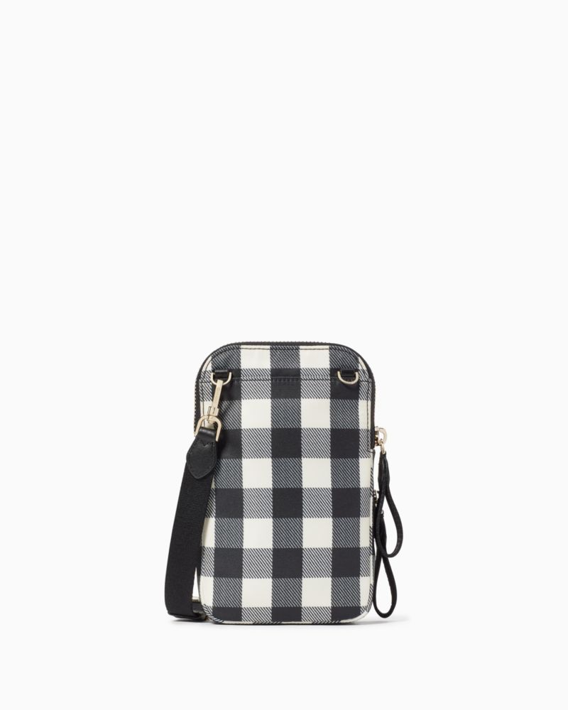 Kate Spade,チェルシー ギンガム プリント ノース サウス デュアル ジップ フォン クロスボディ,テック,ブラックマルチ