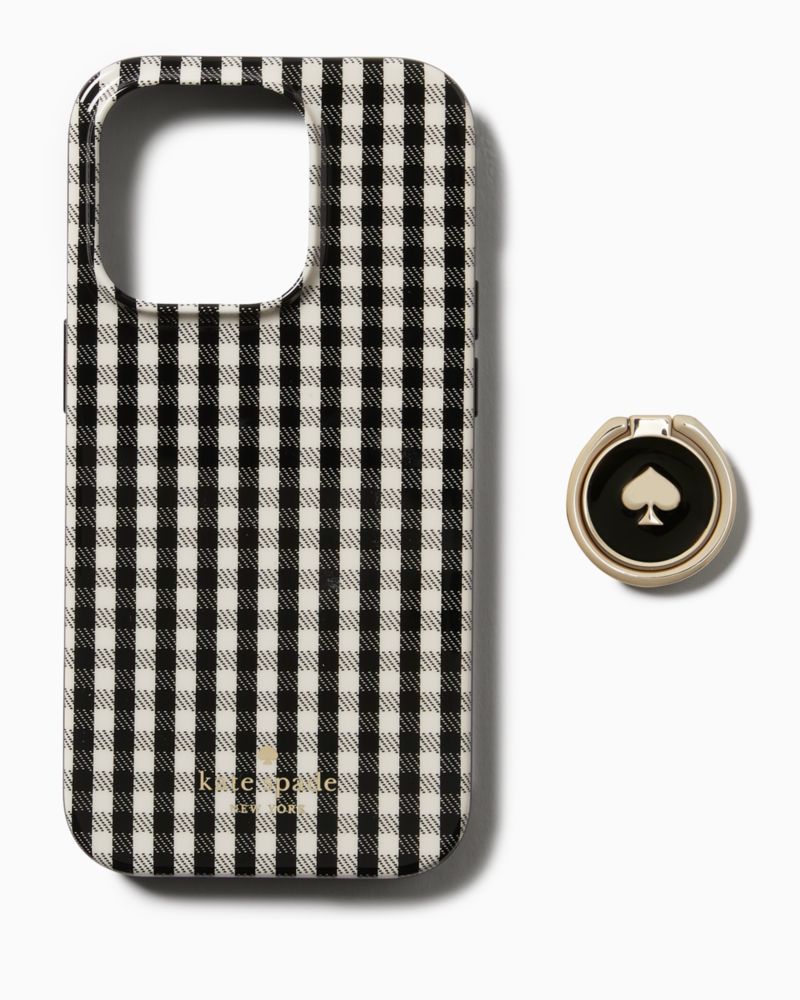 Kate Spade,Jazzy Gingham Stability Ring iPhone 14 Pro Case,