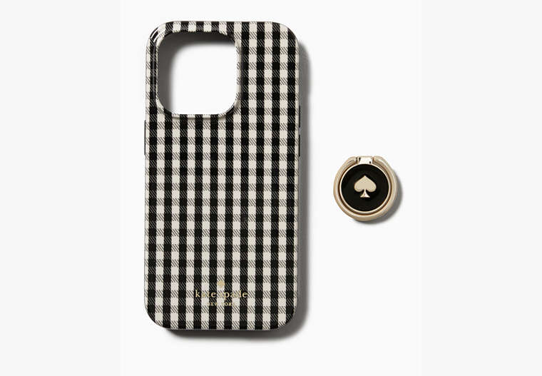 Kate Spade,Jazzy Gingham Stability Ring iPhone 14 Pro Case,Black Multi image number 0