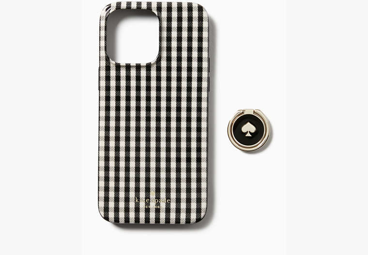 Kate Spade,Jazzy Gingham Stability Ring iPhone 14 Pro Max Case,Black Multi image number 0