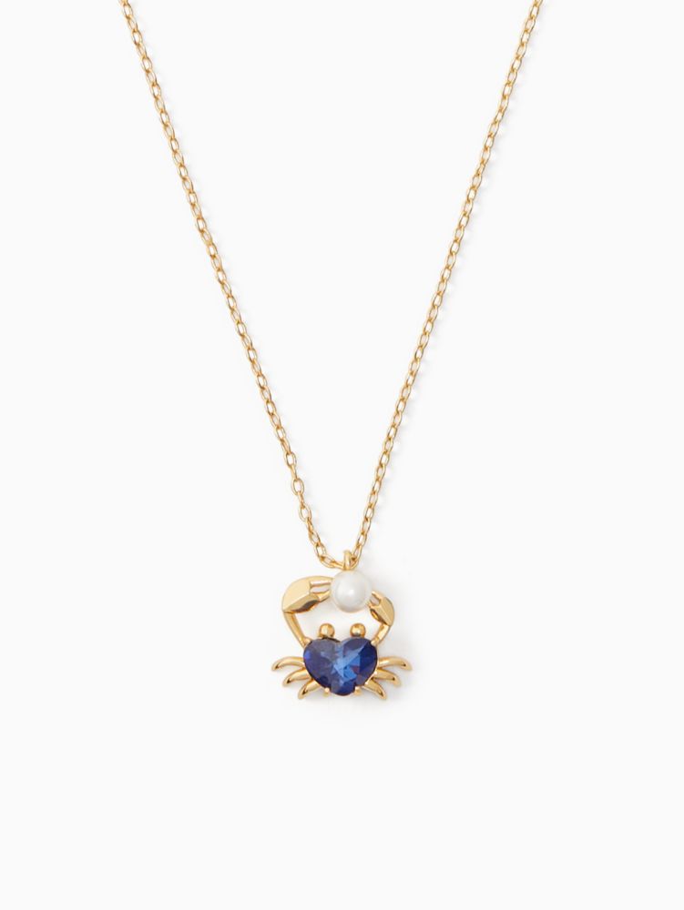 Kate Spade,Claws Out Crab Mini Pendant Necklace,Blue Multi