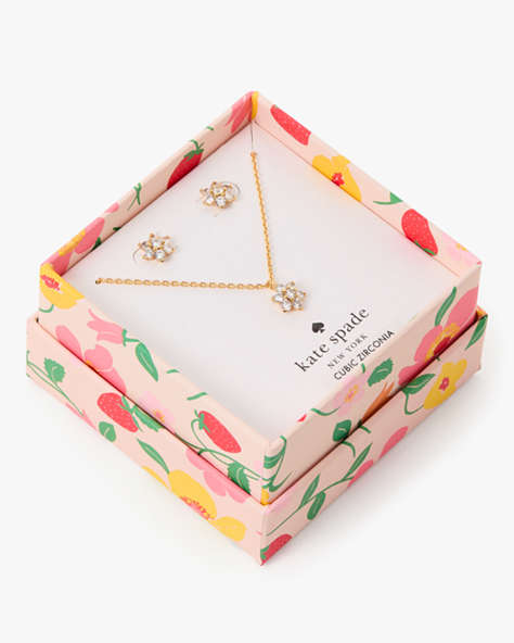 Kate Spade,Miosotis Pendant And Studs Box Set,Clear/Gold