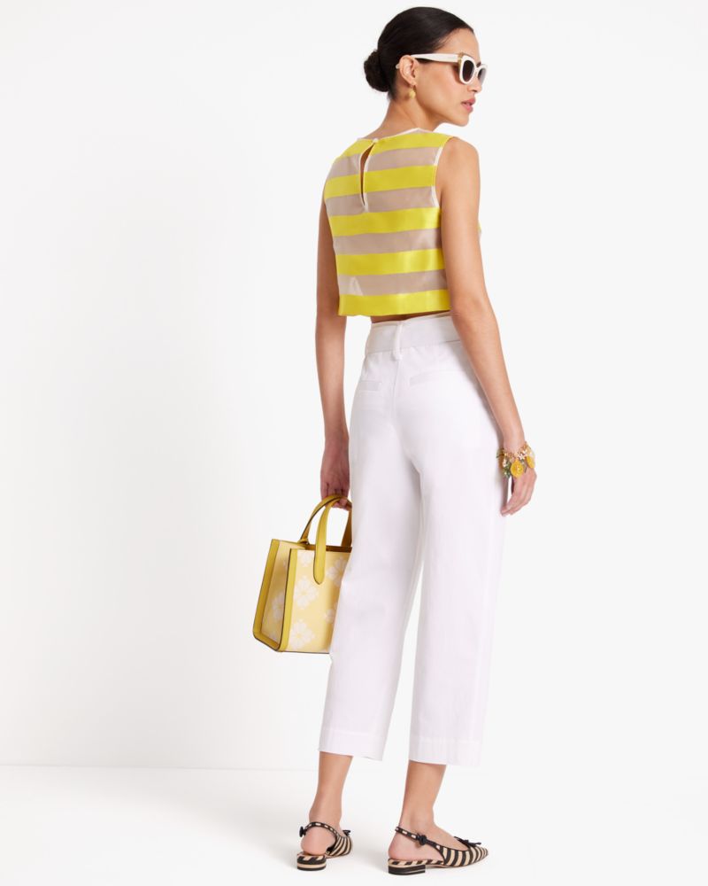 Kate Spade,Tie-waist Poplin Pants,Cotton,Trouser,Capris,Straight,Drawstring,Casual,Day Party,White
