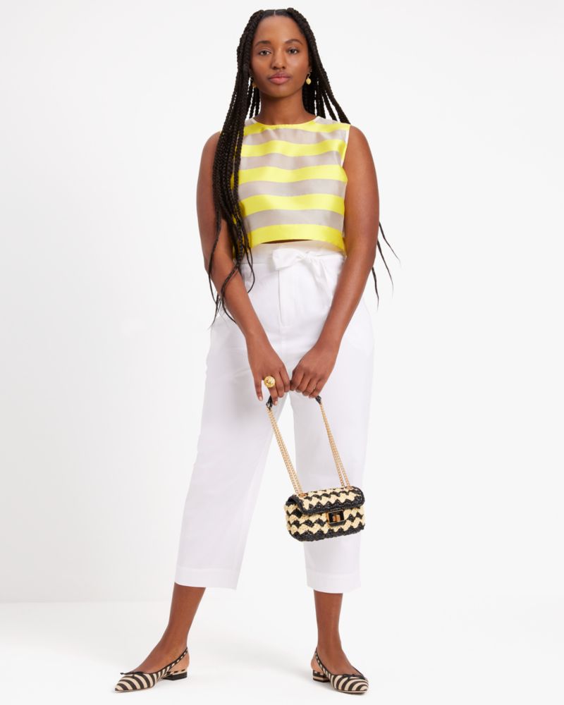Kate Spade,Tie-waist Poplin Pants,Cotton,Trouser,Capris,Straight,Drawstring,Casual,Day Party,White