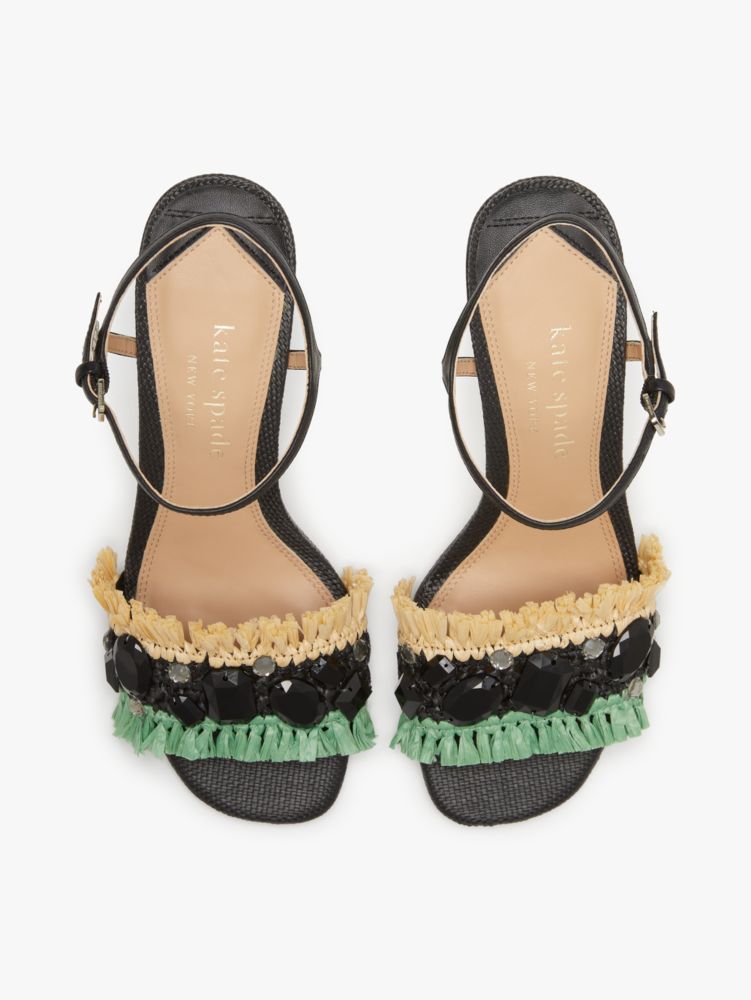 Kate Spade,Bora Bora Sandals,Leather,Sandals,Rhinestones,Color Block,Embellished,Frayed,Day Party,Multi Color