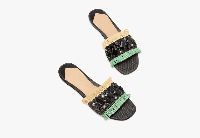 Kate Spade,Bora Bora Slide Sandals,Casual,Black/ Natural/ Mint