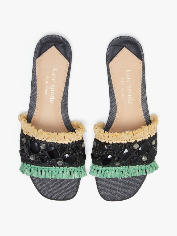 Kate Spade,Bora Bora Slide Sandals,Rubber,Slides,Frayed,Rhinestones,Day Party,Black