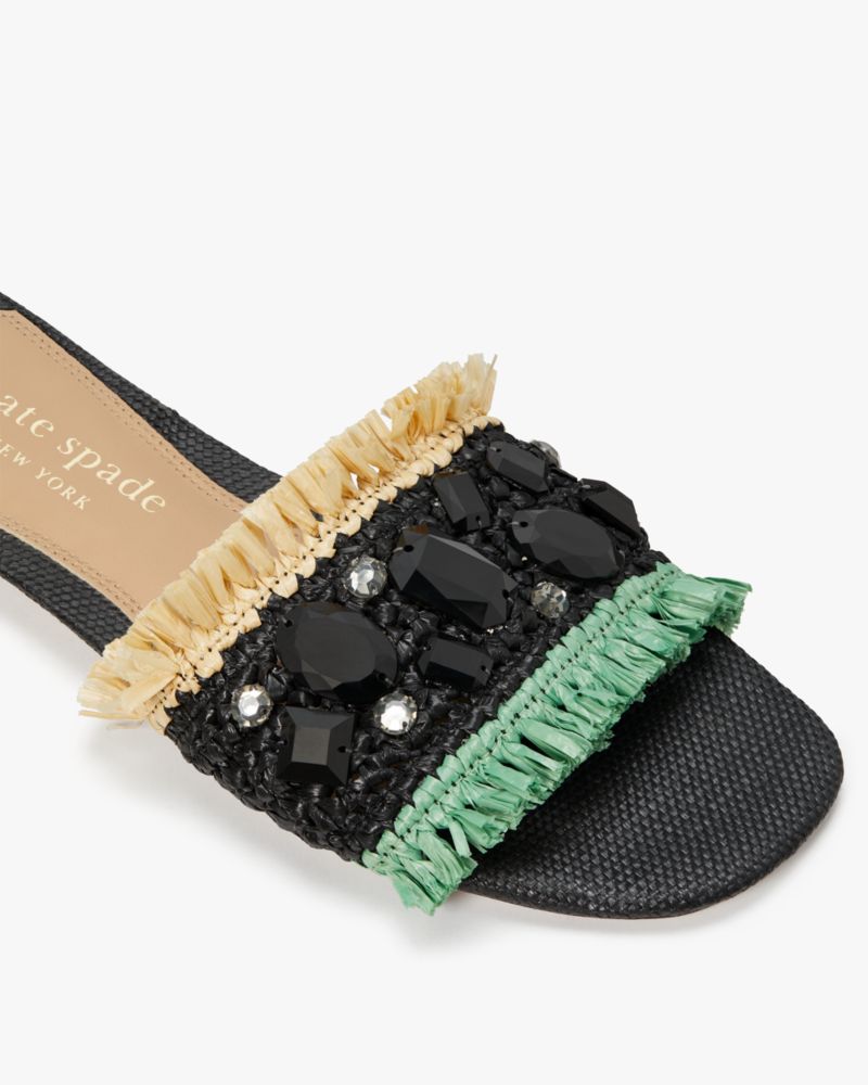 Kate Spade,Bora Bora Slide Sandals,Rubber,Slides,Frayed,Rhinestones,Day Party,Black