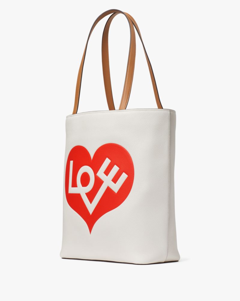 Kate Spade,Alexander Girard x Kate Spade New York Heart Embossed Waverly Tote,Leather,Tote,Casual,White