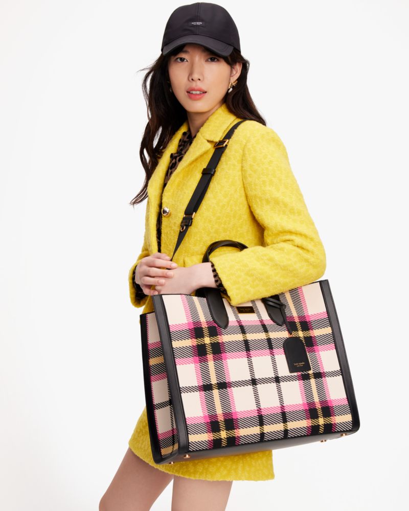 Kate Spade New York Manhattan Museum Plaid Knit Jacquard Large Tote