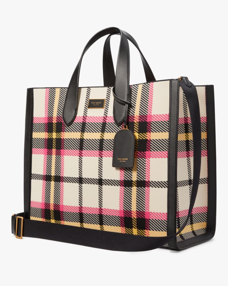 Kate Spade New York Manhattan Museum Plaid Knit Jacquard Small Tote - Black Multi.