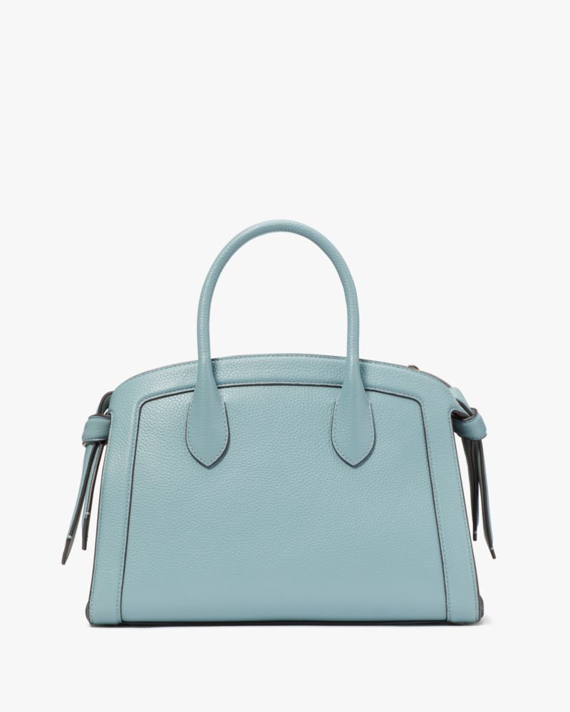 Kate Spade New York Knott Colorblocked Pebbled Leather and Suede Medium Top Zip Satchel Bag - Aegean Teal Multi