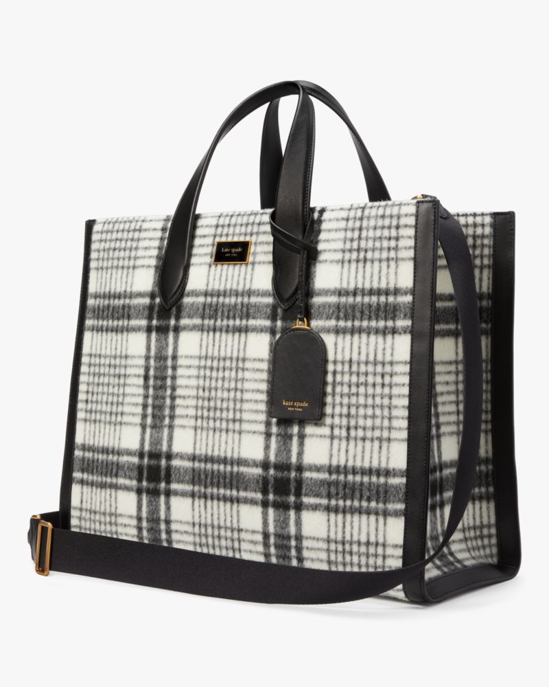 kate spade new york Manhattan Plaid Chunky Woven Fabric Large Tote - Macy's