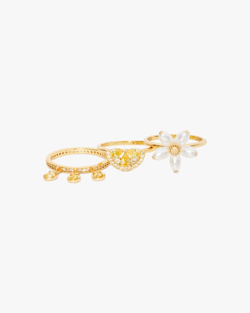 Kate Spade,Fresh Squeeze Stacking Charm Ring Set,Yellow Multi