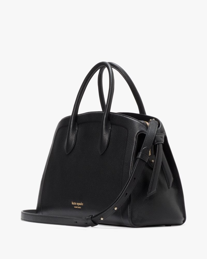 Kate Spade,Knott Large Zip-top Satchel,Leather,Satchel,Logo,Adjustable,Color Metal,Work,Black