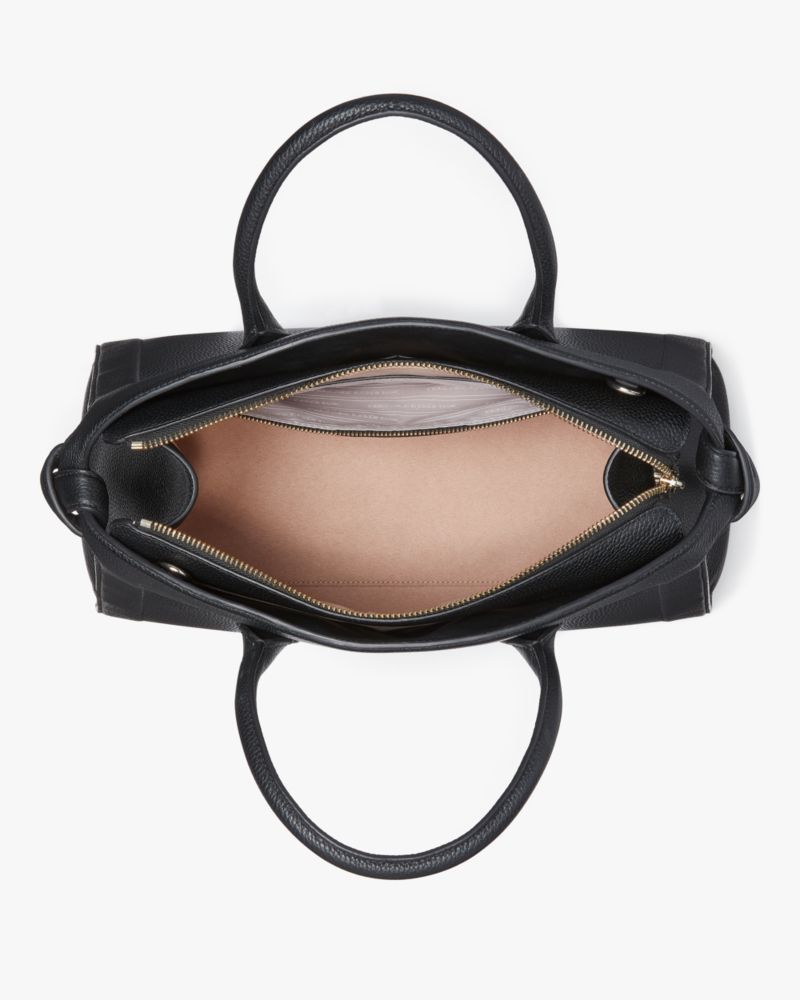 Kate Spade,Knott Large Zip-top Satchel,Leather,Satchel,Logo,Adjustable,Color Metal,Work,Black