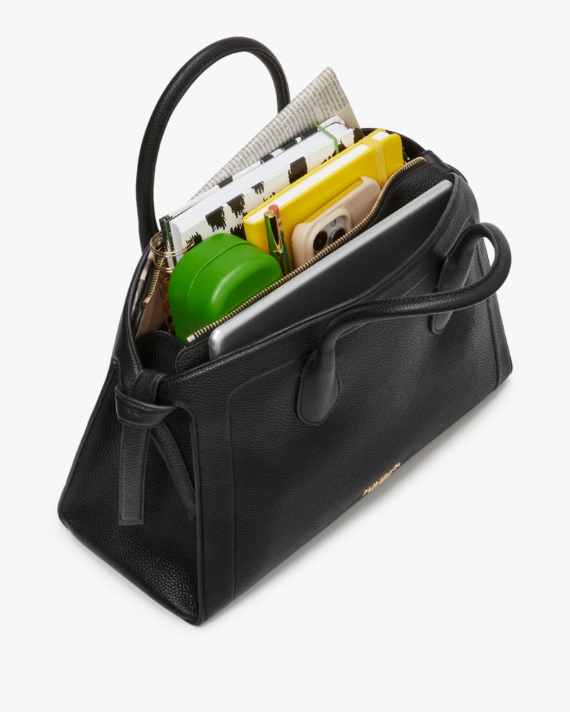 Kate Spade,Knott Large Zip-top Satchel,Leather,Satchel,Logo,Adjustable,Color Metal,Work,Black