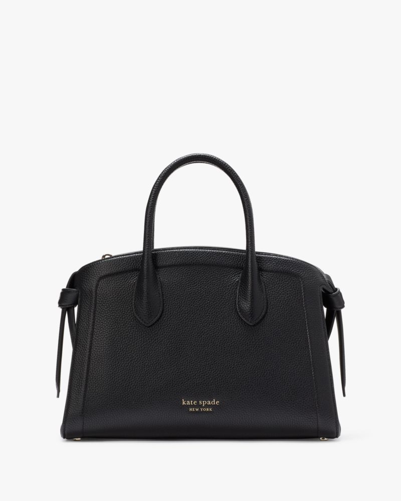 Kate Spade,Knott Medium Zip-top Satchel,Leather,Satchel,Logo,Knot,Metal,Work,Black