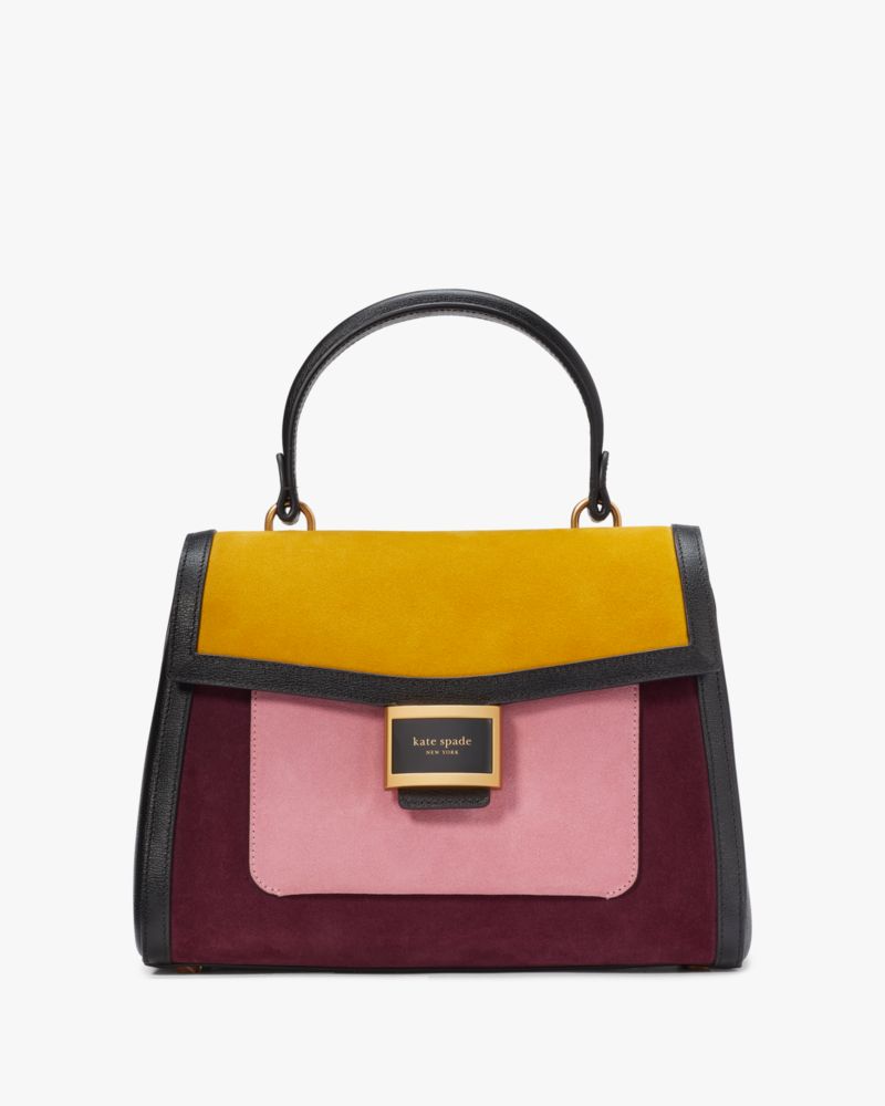 Kate Spade,ケイティ カラーブロック スエード ミディアム トップ ハンドル バッグ,バッグ,ブラックマルチ