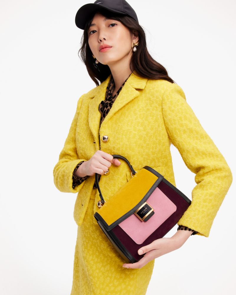 Kate Spade,ケイティ カラーブロック スエード ミディアム トップ ハンドル バッグ,バッグ,ブラックマルチ