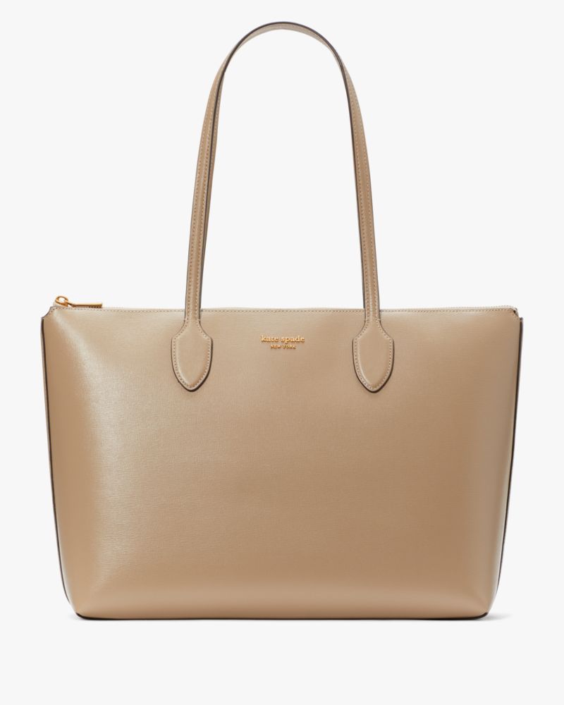 Kate Spade,Bleecker Large Zip-top Tote,Leather,Tote,Logo,Metal,Work,Brown