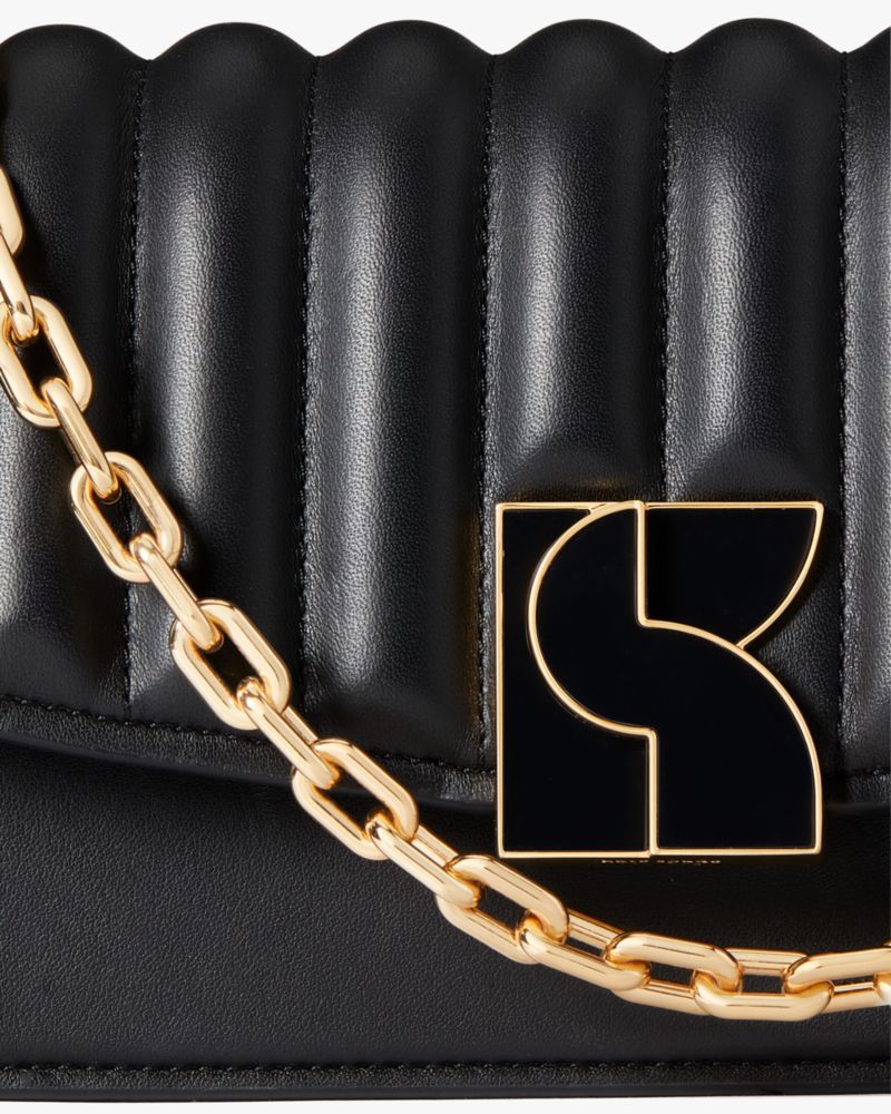 Moschino Quilted Black Calfskin Gold Chain Strap Purse