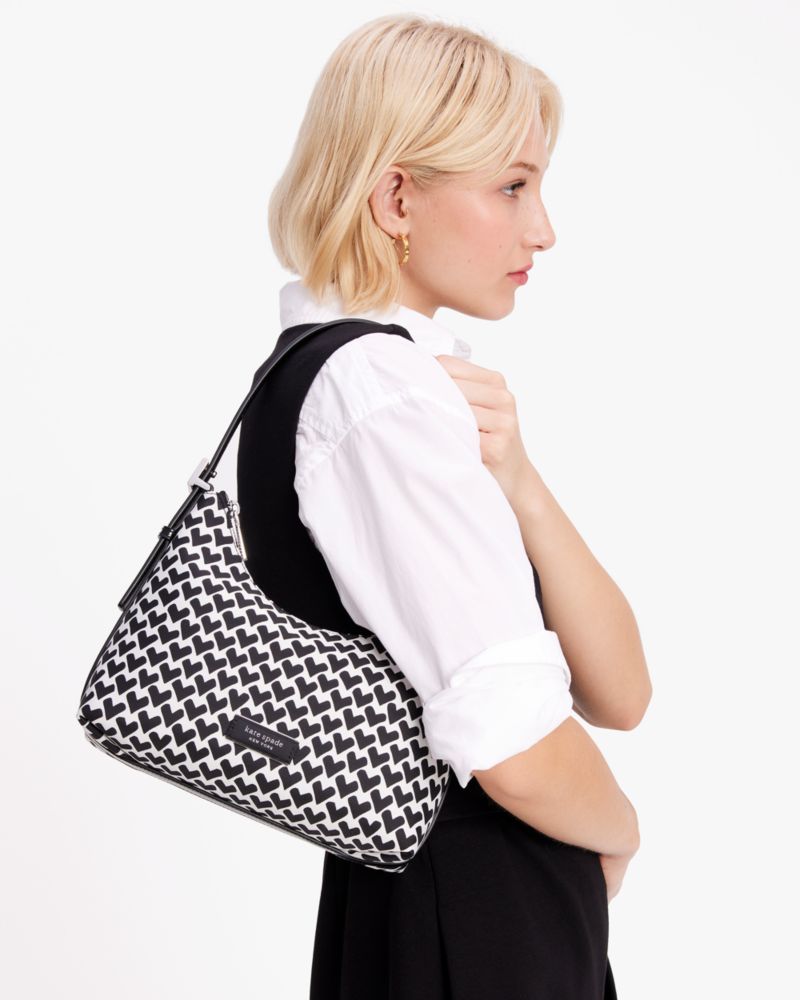 Kate Spade New York Sam Icon Modernist Hearts Jacquard Small Bag Beige
