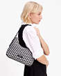 Kate Spade,Sam Icon Modernist Hearts Jacquard Small Shoulder Bag,Black/Cream