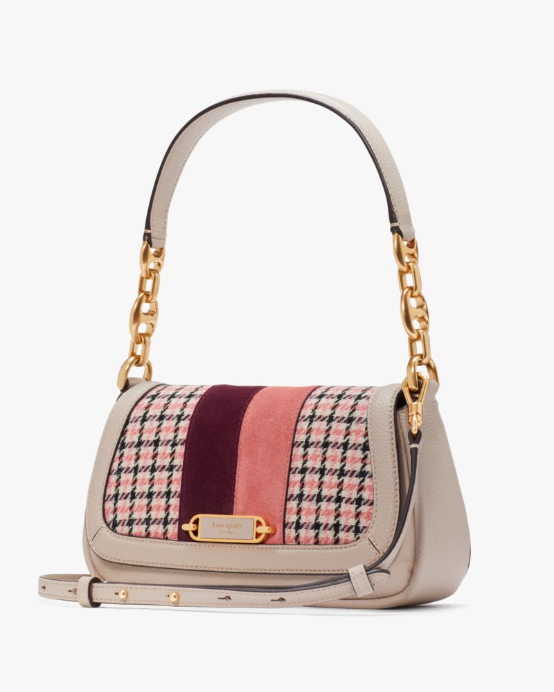 Kate Spade,Gramercy Racing Stripe Plaid Twill Small Flap Shoulder Bag,