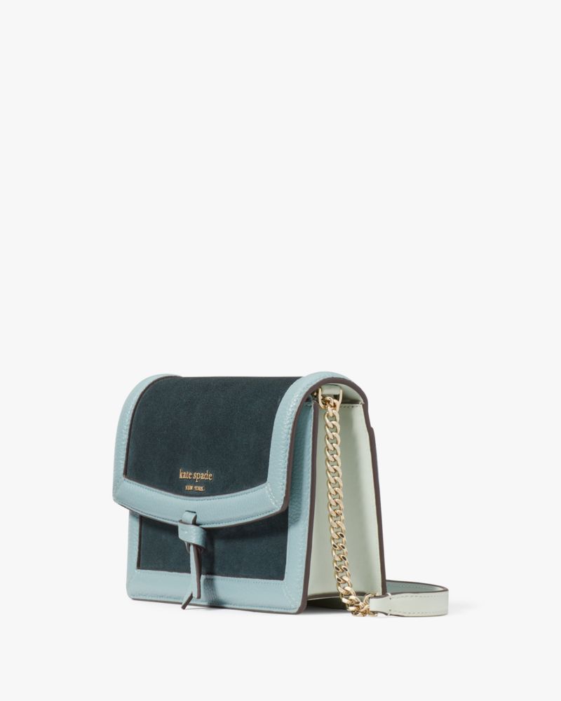 Kate Spade,Knott Colorblocked Pebbled Leather & Suede Flap Crossbody,Aegean Teal Multi