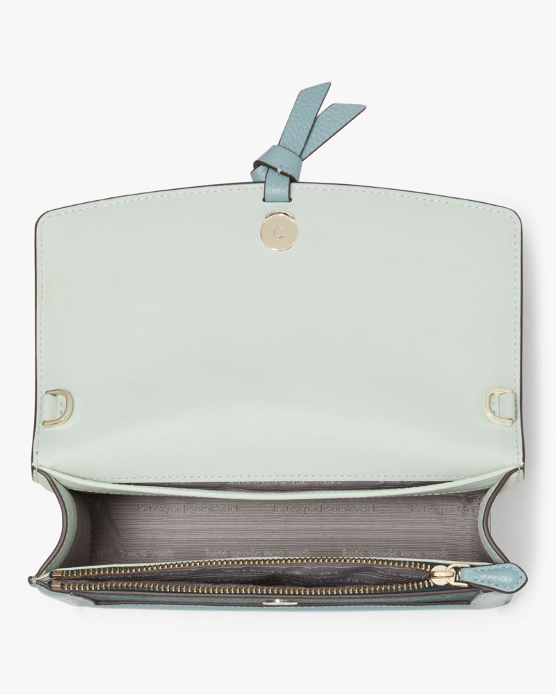 Kate Spade,Knott Colorblocked Pebbled Leather & Suede Flap Crossbody,Suede,Leather,Crossbody,Color Block,Logo,Metal,Knot,D...,Blue