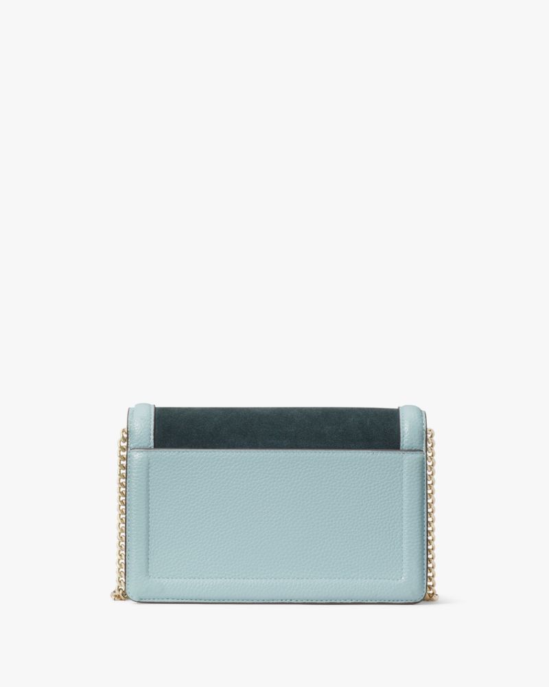 Kate Spade,Knott Colorblocked Pebbled Leather & Suede Flap Crossbody,Suede,Leather,Crossbody,Color Block,Logo,Metal,Knot,D...,Blue