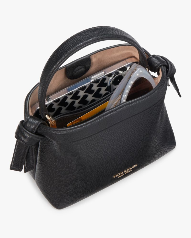 Kate Spade,Knott Mini Crossbody Tote,Leather,Crossbody,Logo,Metal,Compact,Casual,Black