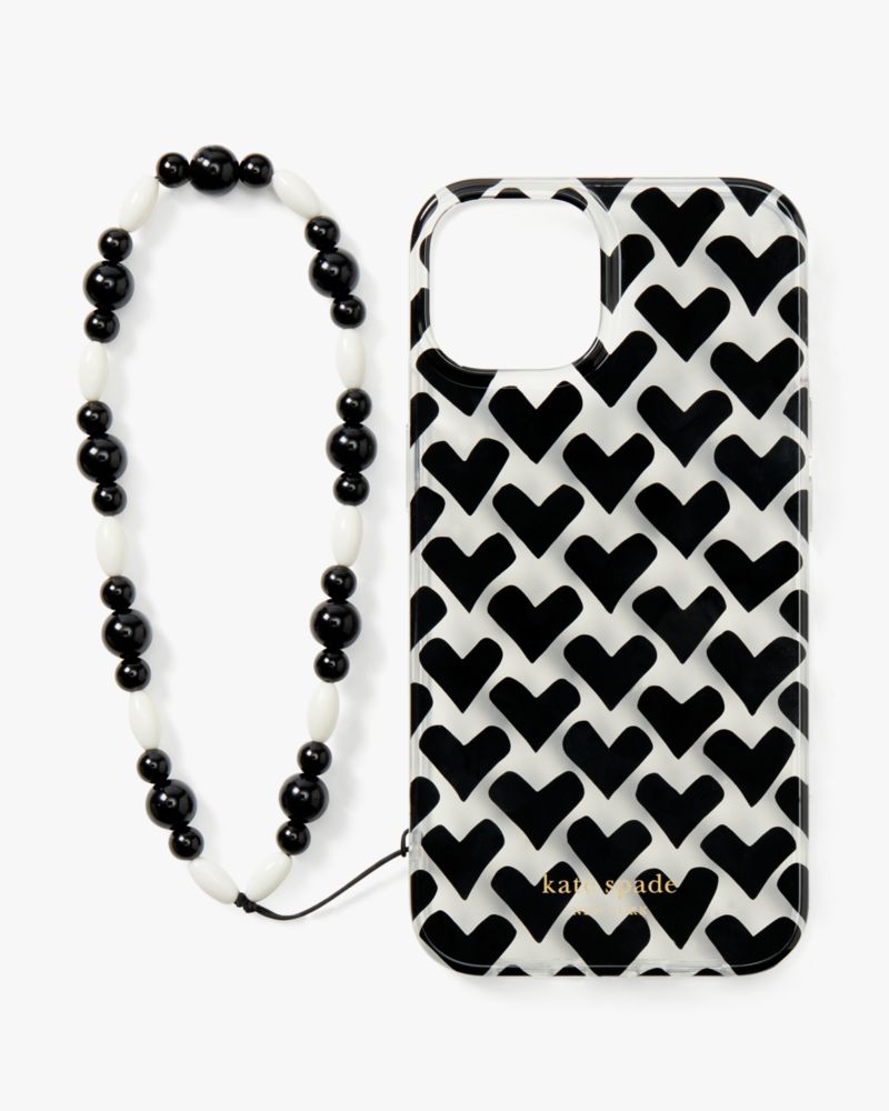 Kate Spade,Modernist Hearts iPhone 14 Wristlet Case,Clear Multi