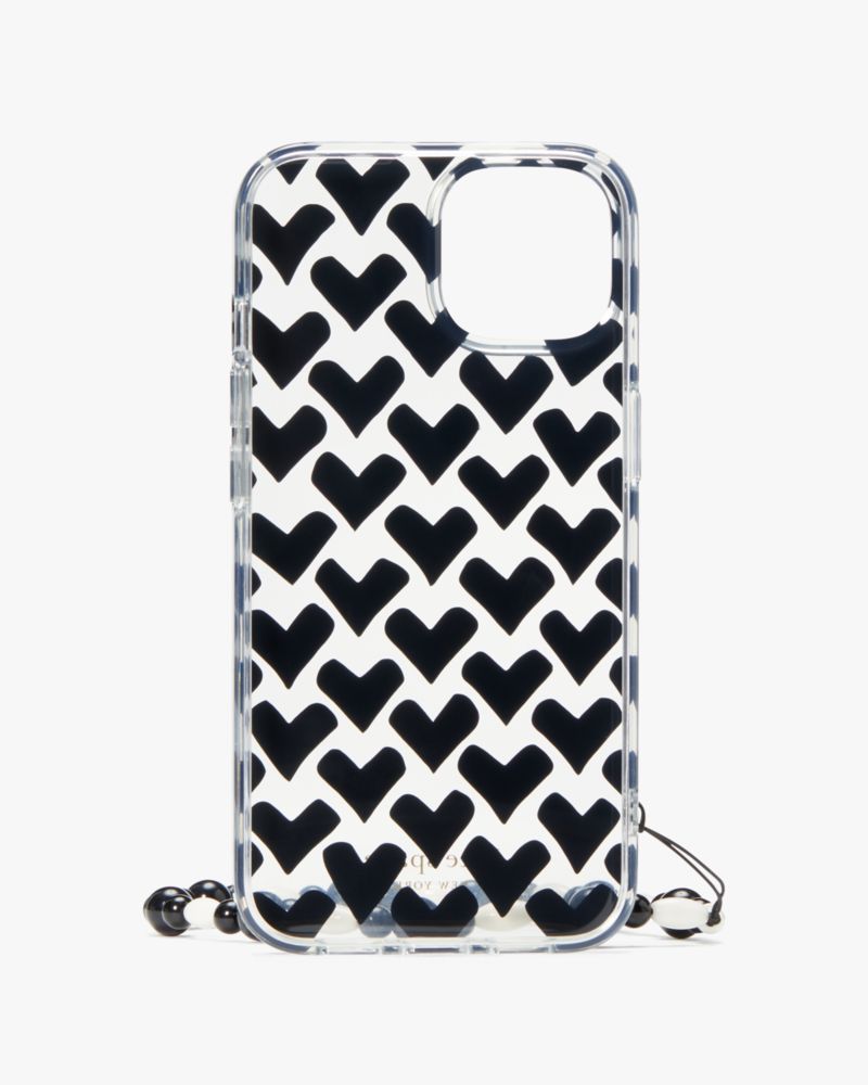 Kate Spade,Modernist Hearts iPhone 14 Wristlet Case,Case,Bead Embellishment,Logo,Word Embellishment,Casual,Clear