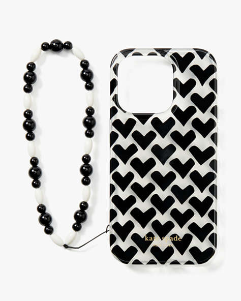 Kate Spade,Modernist Hearts iPhone 14 Pro Wristlet Case,Clear Multi