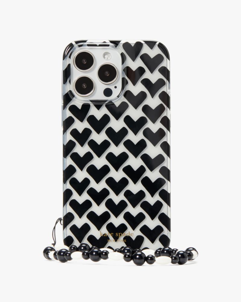 Kate Spade,Modernist Hearts iPhone 14 Pro Max Wristlet Case,Case,Bead Embellishment,Logo,Word Embellishment,Casual,