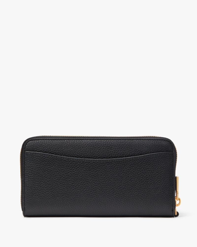 Kate Spade,Ava Zip-around Continental Wristlet,Leather,Wristlet,Continental,Logo,Metal,Casual,Black