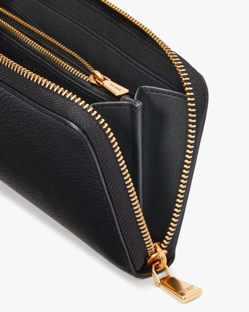Kate Spade,Ava Zip-around Continental Wristlet,Leather,Wristlet,Continental,Logo,Metal,Casual,Black