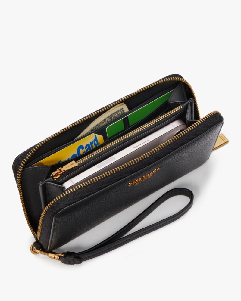 Kate Spade,Ava Zip-around Continental Wristlet,Leather,Wristlet,Continental,Logo,Metal,Casual,Black